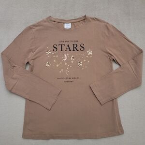 Zara Girl Brown Constellation Gold Sequins Text Long Sleeve Shirt Size 13-14